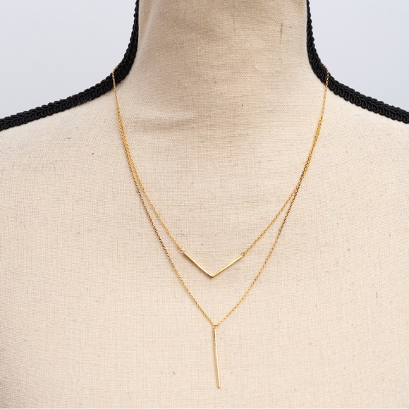 Minimalist dainty double layer drop necklace by Silver Style in yellow gold tone - Picture 10 of 15